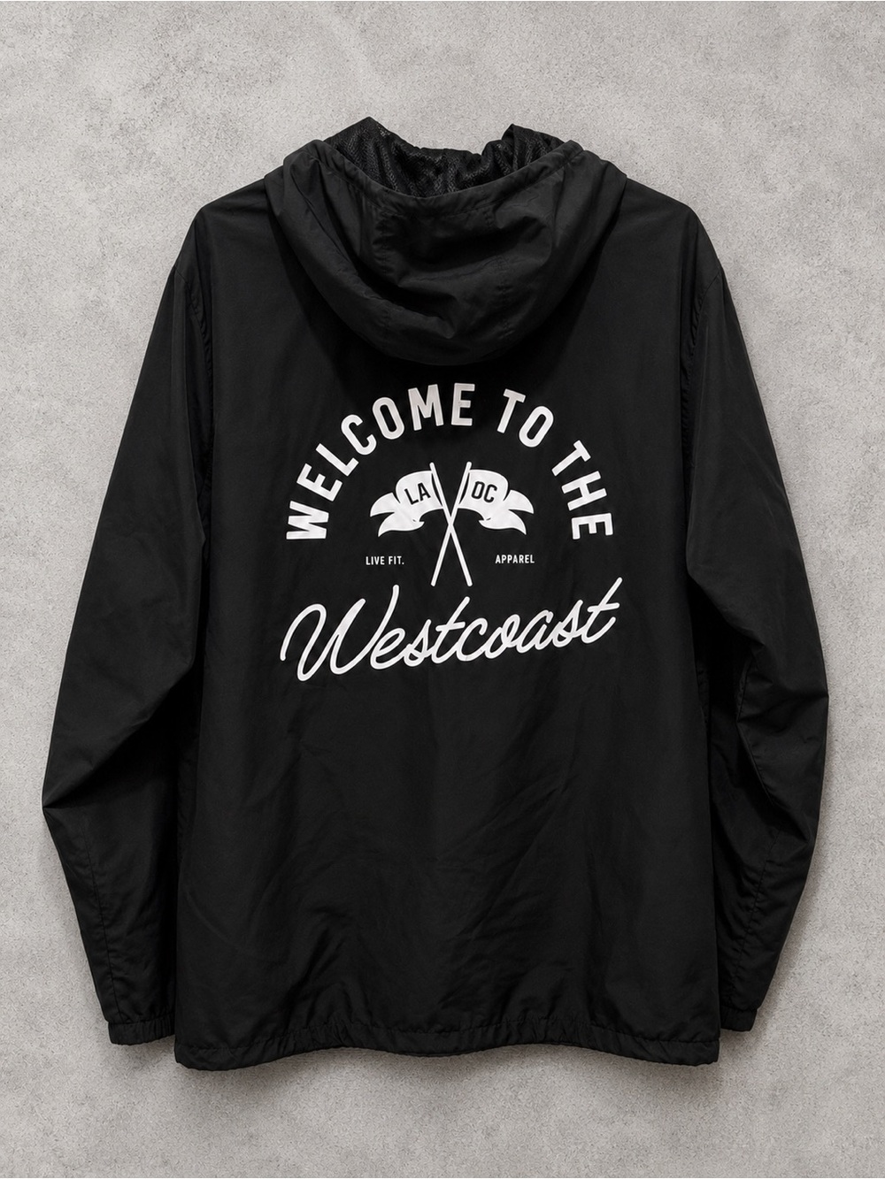 Welcome To The West Coast Live Fit Windbreaker Zip Up Hoodie Jacket Size Medium
